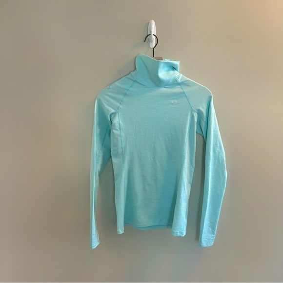 Under Armour ColdGear Cowl Neck Top Womens Size Small Aqua Fitted Skiing Ski - Picture 7 of 7